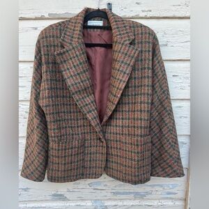 Vintage 80s Made is USA Gregge Sport Wool Plaid Tweed Sports Coat Career Blazer